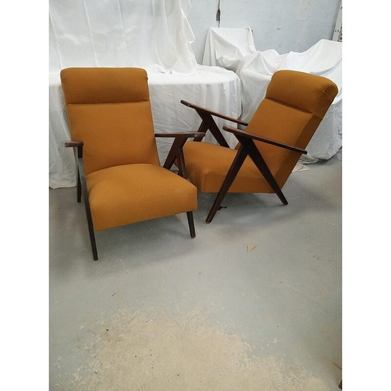 Image 1 of Paire de fauteuils vintage en bois et tissu, années 1950-1960