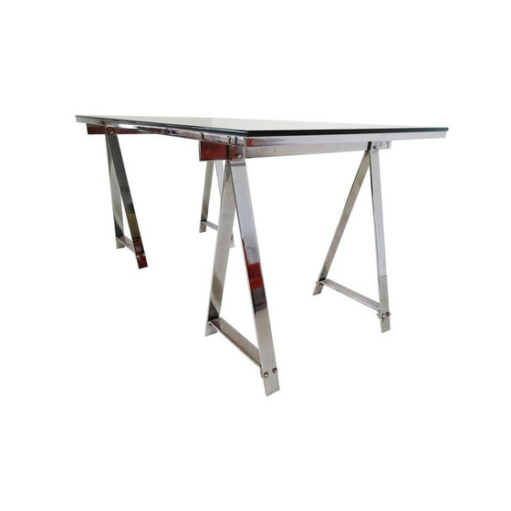 Image 1 of Table de salle à manger du milieu du siècle en chrome et verre, Italie, années 1970