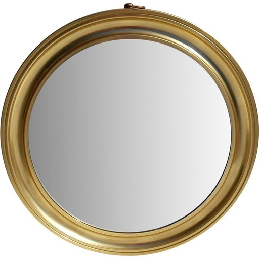Miroir vintage avec cadre en aluminium doré, Italie 1960