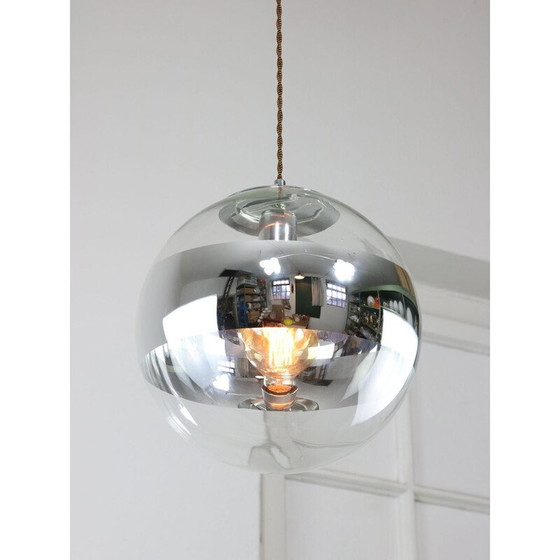 Image 1 of Suspension sphérique vintage en verre et chrome, Italie 1990