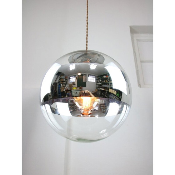 Image 1 of Suspension sphérique vintage en verre et chrome, Italie 1990