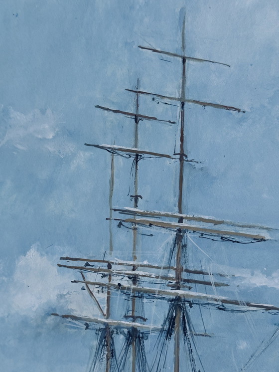 Image 1 of René Marie Dujardin 1913-2002 Merveilleuse Aquarelle Représentant Deux Navires En Mer