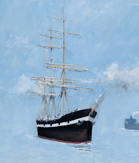 Image 1 of René Marie Dujardin 1913-2002 Merveilleuse Aquarelle Représentant Deux Navires En Mer