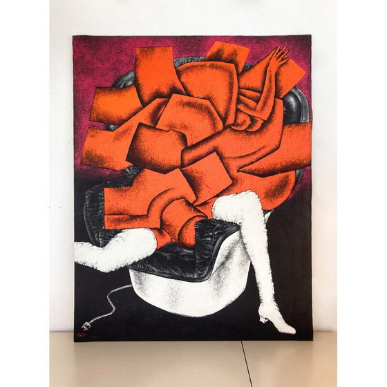 Image 1 of Vintage "Jane Birkin sur Colombo" huile sur toile de Georges Collignon