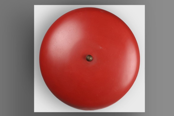 Image 1 of Lampe de bureau Mid Century rouge en métal, laiton et teck, France, 1950S