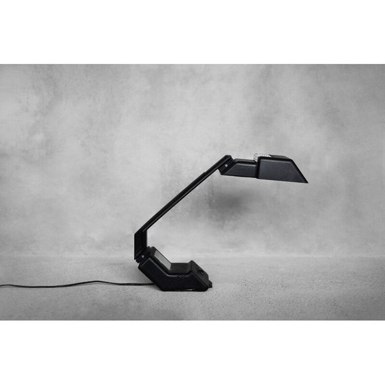 Image 1 of Lampe de bureau vintage en plastique noir avec horloge par Wojciech Dybek pour Polamp Pułtusk, 1987.