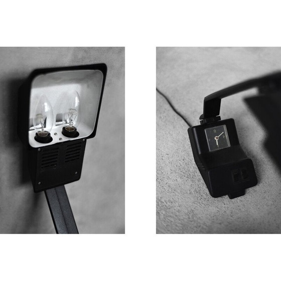Image 1 of Lampe de bureau vintage en plastique noir avec horloge par Wojciech Dybek pour Polamp Pułtusk, 1987.