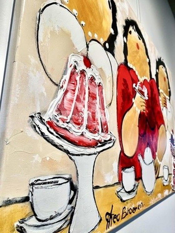 Image 1 of Theo Broeren "High Tea" - Peinture originale sur toile - 80Cm X 120Cm - Avec certificat d'authenticité