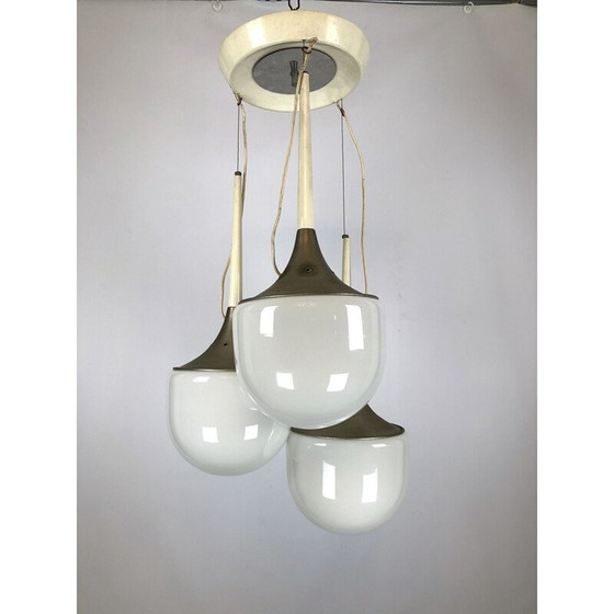 Image 1 of Lustre vintage en verre et métal, Italie 1970