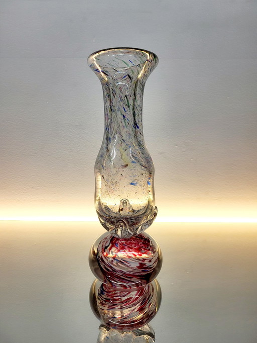 Val Saint Lambert Studio Cristal Vase sur pied, motif d'éclaboussures, signé No 147, Hatch, 1980