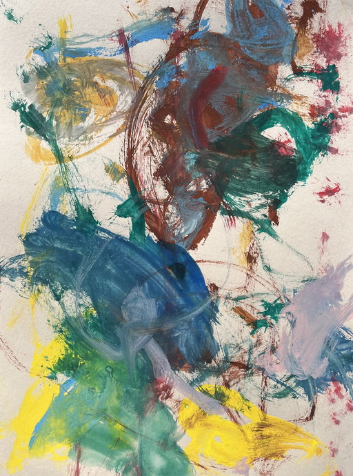 Gouache Abstraite Sur Papier Teinté 250G. 