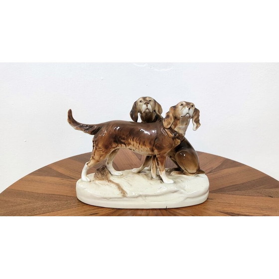 Image 1 of Statuette de chiens de chasse en céramique émaillée, Tchécoslovaquie