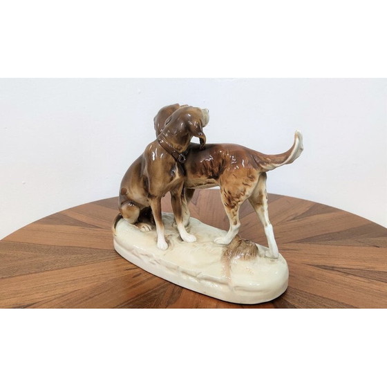 Image 1 of Statuette de chiens de chasse en céramique émaillée, Tchécoslovaquie