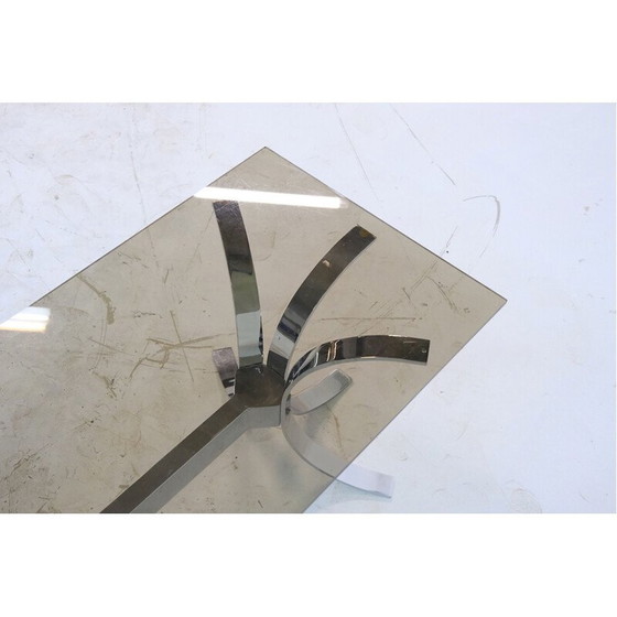 Image 1 of Table basse vintage en acier chromé et verre fumé épais, 1960
