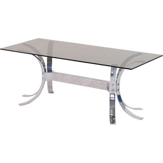 Image 1 of Table basse vintage en acier chromé et verre fumé épais, 1960