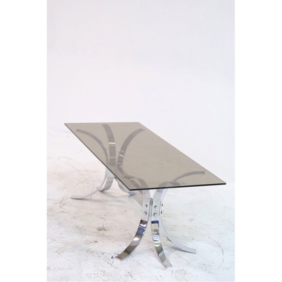 Image 1 of Table basse vintage en acier chromé et verre fumé épais, 1960