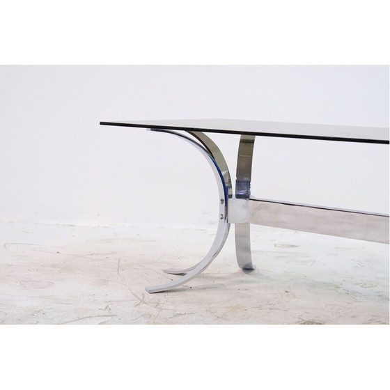 Image 1 of Table basse vintage en acier chromé et verre fumé épais, 1960