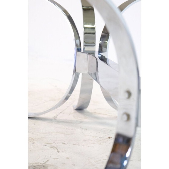 Image 1 of Table basse vintage en acier chromé et verre fumé épais, 1960
