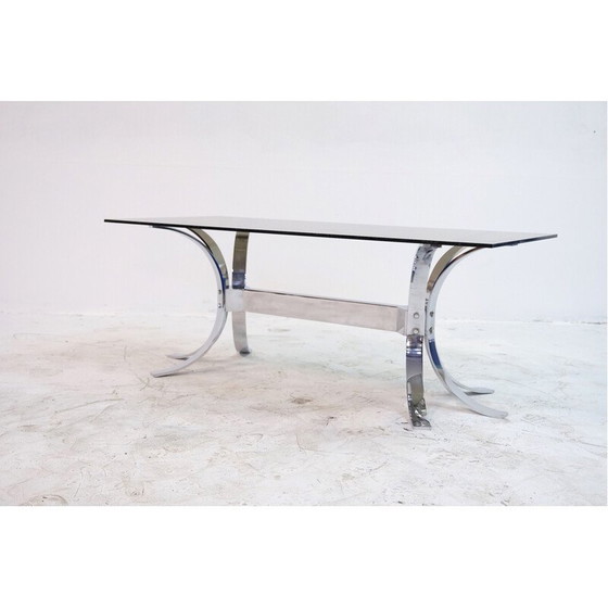 Image 1 of Table basse vintage en acier chromé et verre fumé épais, 1960