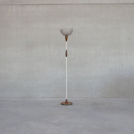 Image 1 of Lampadaire vintage avec abat-jour en verre, Pays-Bas 1960