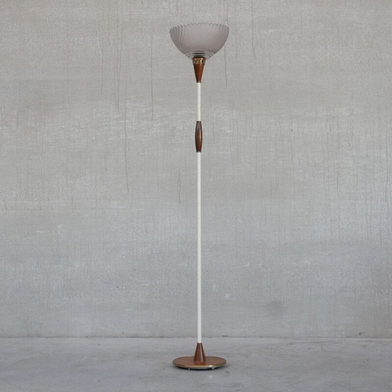 Image 1 of Lampadaire vintage avec abat-jour en verre, Pays-Bas 1960