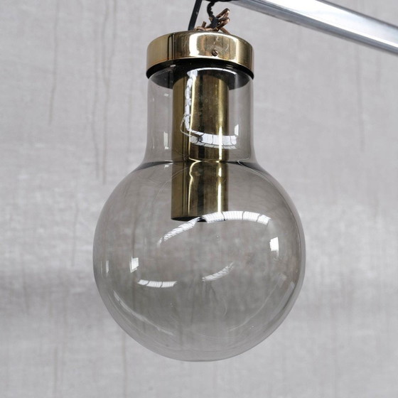 Image 1 of Suspension en verre fumé et laiton du milieu du siècle par Raak, Hollande années 1980