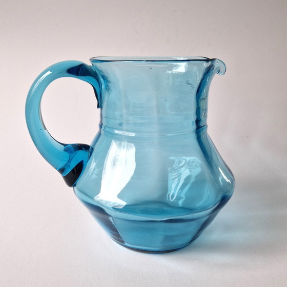 Image 1 of Verrerie Doyen - Carafe à eau bleue Art Déco