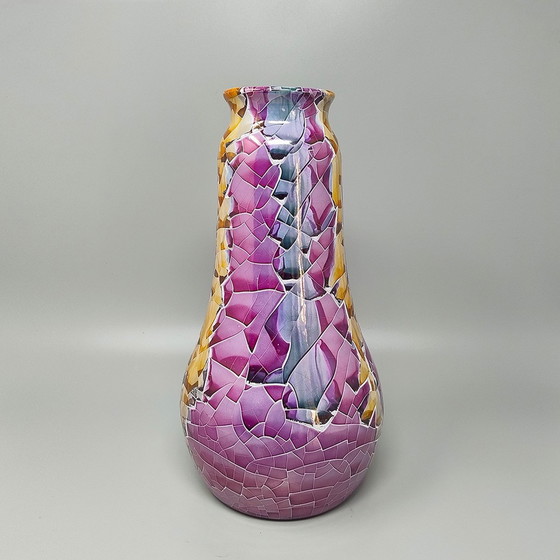 Image 1 of 1990S Vase étonnant Giuseppe Locci Polycrome Craquelé en céramique de Sardaigne. Fabriqué en Italie