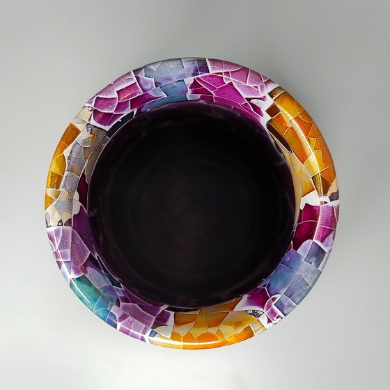 Image 1 of 1990S Vase étonnant Giuseppe Locci Polycrome Craquelé en céramique de Sardaigne. Fabriqué en Italie