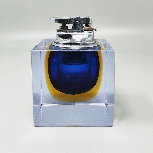 1960S Stunning Blue Table Lighter In Murano Sommerso Glass By Flavio Poli For Seguso