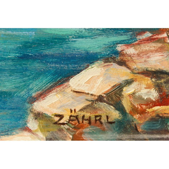 Image 1 of Huile sur carton vintage "Mostar en Bosnie" d'Alfred Zährl, années 1940