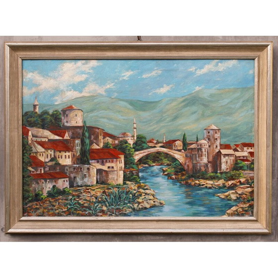 Image 1 of Huile sur carton vintage "Mostar en Bosnie" d'Alfred Zährl, années 1940