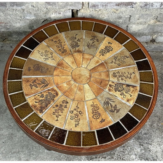 Image 1 of Table basse d'herbier vintage en bois et plateau en céramique par Raymonde Leduc, 1960