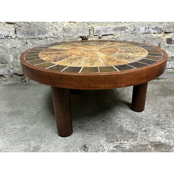 Image 1 of Table basse d'herbier vintage en bois et plateau en céramique par Raymonde Leduc, 1960