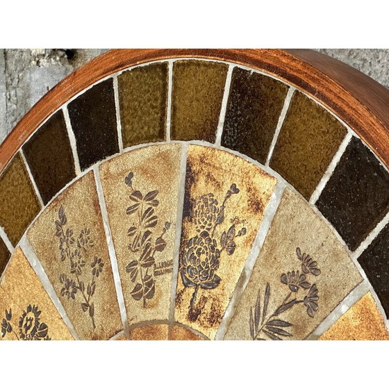 Image 1 of Table basse d'herbier vintage en bois et plateau en céramique par Raymonde Leduc, 1960