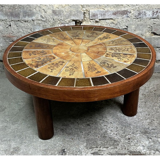 Image 1 of Table basse d'herbier vintage en bois et plateau en céramique par Raymonde Leduc, 1960