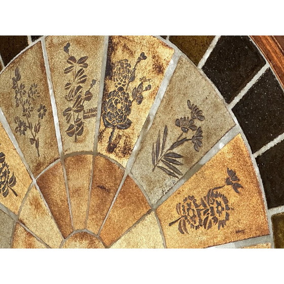 Image 1 of Table basse d'herbier vintage en bois et plateau en céramique par Raymonde Leduc, 1960