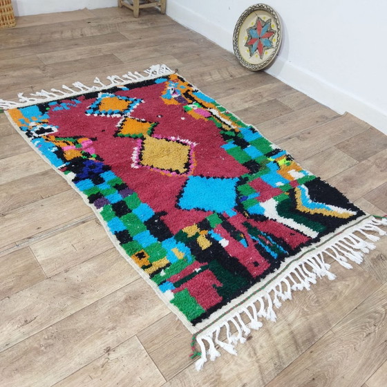 Image 1 of Handgemaakte Rode Berber Wollen Tapijt - Tapis de laine berbère rouge fait main