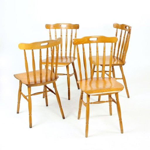 Ensemble de 4 chaises de salle à manger en chêne vintage, Tchécoslovaquie, années 1960