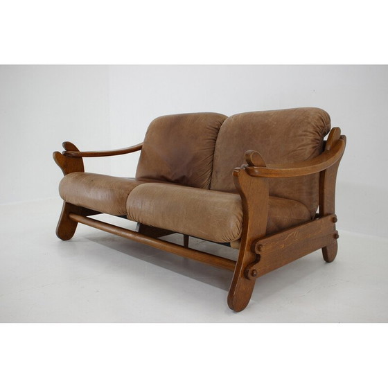 Image 1 of Canapé vintage en chêne et cuir, Hollande 1970