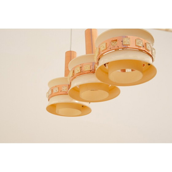 Image 1 of Lampe suspendue vintage avec 3 abat-jour en verre taillé par Kamenický Šenov, 1970