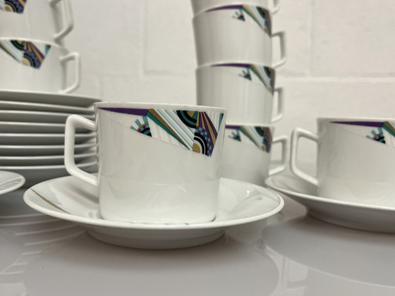 Image 1 of Set de 12 tasses et soucoupes Seltmann Weiden, Bavaria, W. Germany, Memphis Decor