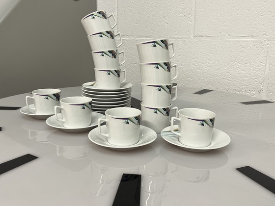 Image 1 of Set de 12 tasses et soucoupes Seltmann Weiden, Bavaria, W. Germany, Memphis Decor