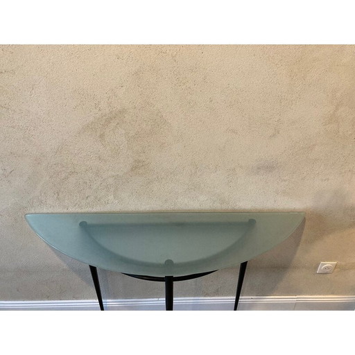 Console vintage "atlantique" en métal laqué noir et verre par Pascal Mourgue