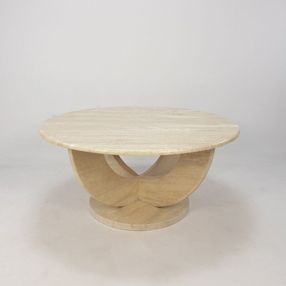 Image 1 of Table basse ronde en travertin, Italie 1970