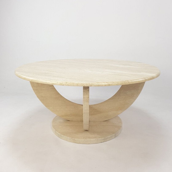 Image 1 of Table basse ronde en travertin, Italie 1970