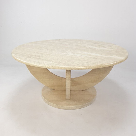 Image 1 of Table basse ronde en travertin, Italie 1970