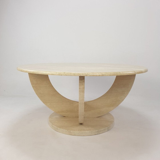 Image 1 of Table basse ronde en travertin, Italie 1970