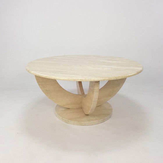 Image 1 of Table basse ronde en travertin, Italie 1970