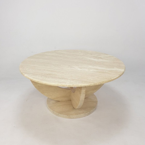 Image 1 of Table basse ronde en travertin, Italie 1970